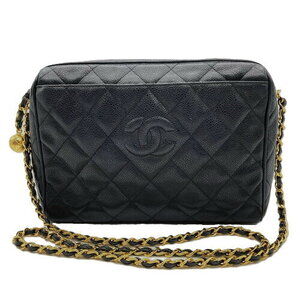 CHANEL Coco Mark Matelasse Chain Shoulder Bag Black Caviar Skin